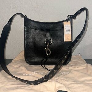 Rebecca Minkoff Megan Leather Hobo Crossbody Bag w/ Studded Strap